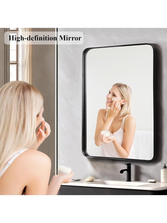 Black Bathroom Mirror 24x36 Inch - Matte Framed Rectangle Wall Mirror, Modern Large Mirrors Wall Mounted for Bathroom, Farmhouse, Hangs Vertically or Horizontally