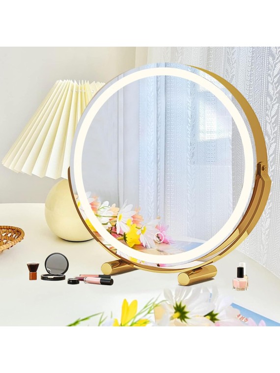 Vanity Mirror,Tabletop Makeup Mirror,Hollywood Mirror,LED Bedroom Mirror with Lights,Lighted Mirror,Touch Screen 360 Degree Swivel Diameter 30/40/45/50cm (Color : Gold, Size : 19.7"X21.3")