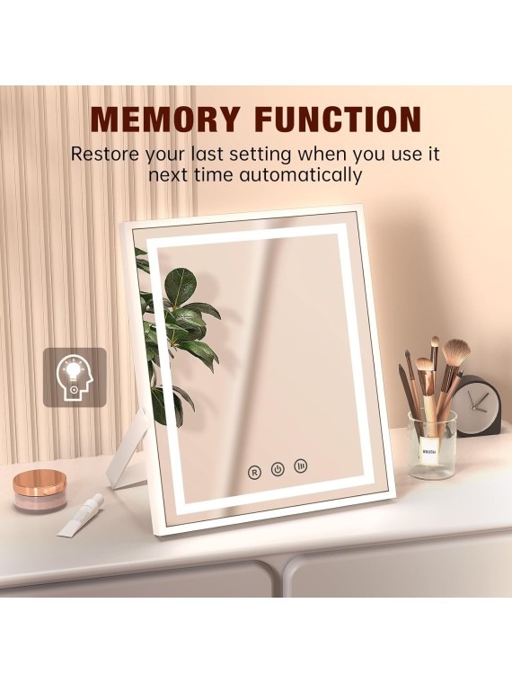 Hollywood Vanity Mirror with Lights, 10''x12'' Memory Makeup Mirror with 3 Color Modes Tabletop Vanity Lighted Mirror with Smart Touch Control, Gifts for Christmas Housewarming Gifts