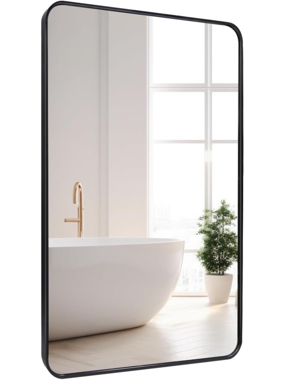 22x30 Mirror,Wall-Mounted Rectangle Mirror,Black Aluminum Alloy Metal Frame 30X22 Decorative Wall Mirror for Bathroom,Bedroom,Living Room,Entrance