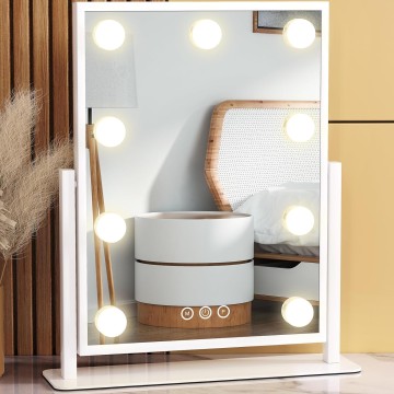 Vanity Mirror with Lights, Lighted Makeup Mirror Hollywood makeup Mirror with 9 Dimmable Bulbs and 3 Color Lighting Modes, Smart Touch Control, 360°Rotation