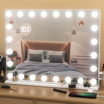 Vanity Mirror with Lights, 32"x 24" Large Hollywood Vanity Mirror with Detachable 10X Magnification & 24 Dimmable 3 Colors Modes LED Bulbs, Tabletop or Wall Mounted,White