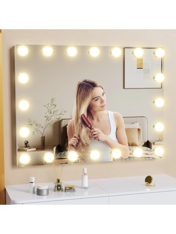 Vanity Mirror with Lights, 22.8WX18.2L Tabletop Hollyhood Makeup Mirror with USB & Type-C Charing, Hollywood Lighted Mirror with 20 Dimmable LED Bulbs,Touch Control,Metal Frame,Black