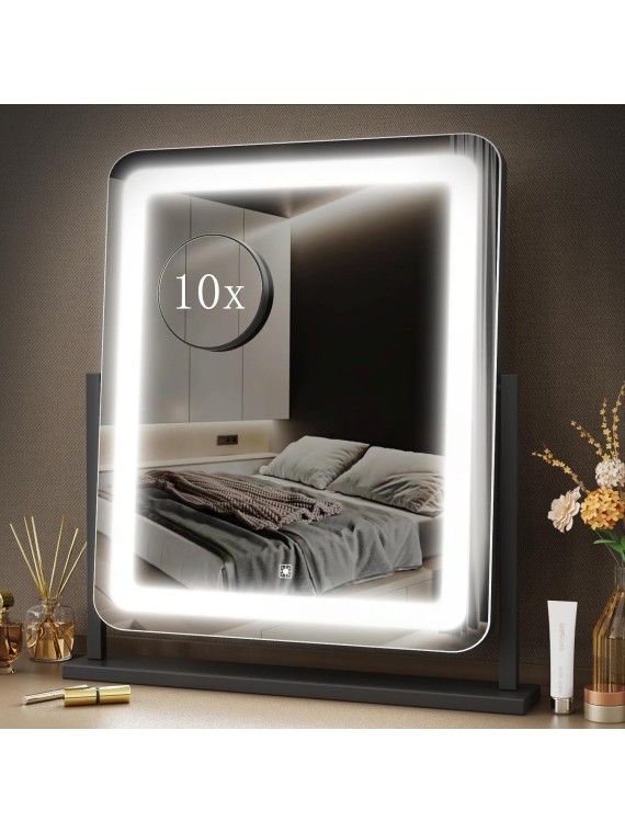 Makeup Vanity Mirror with Lights 15.2" Large LED Lighted Mirror, Hollywood Make Up Mirror with Lighting for Bedroom Tabletop, Smart Touch, Detachable 10X Magnification 360° Rotation, (White)