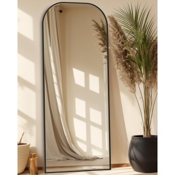 Full Length Mirror, 71"x28" Oversized Floor Mirror Freestanding, Arched Floor Standing Large Mirror Full Body Mirror with Stand for Bedroom, Hanging Mounted Mirror for Living Room, Black