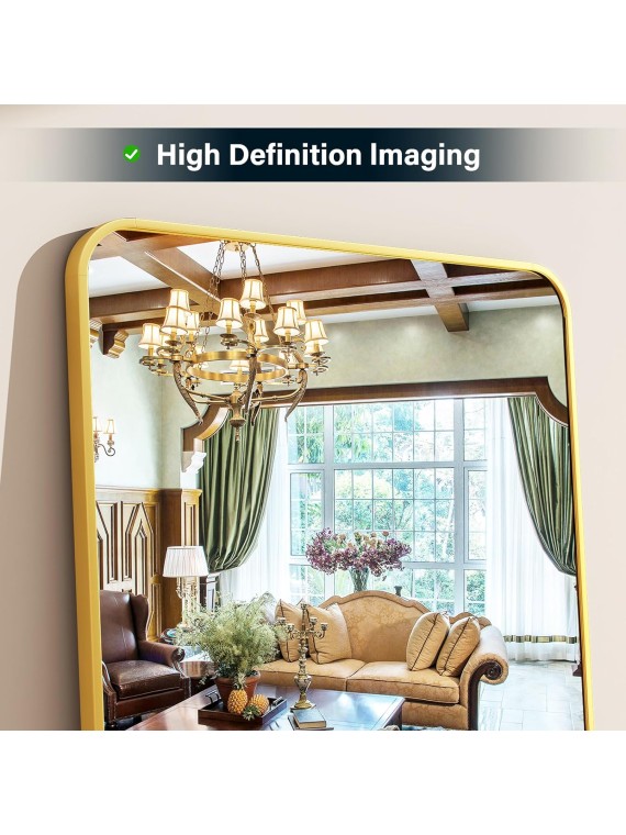 66"x23" Floor Full Length Mirror Standing Full Body Rounded Corner Rectangle Mirrors with Stand Hanging Wall Mounted Leaning Bedroom Living Room Bedroom Cloakroom,Gold