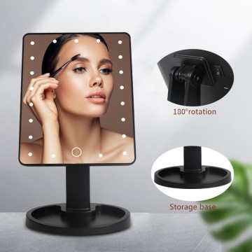 Lighted Vanity Makeup Mirror with 22 Led Lights 180 Degree Free Rotation Lighted Mirror Touch Screen Adjusted Brightness Desk Mirror USB Dual Supply Bathroom Beauty Cosmetic Mirror(Black)