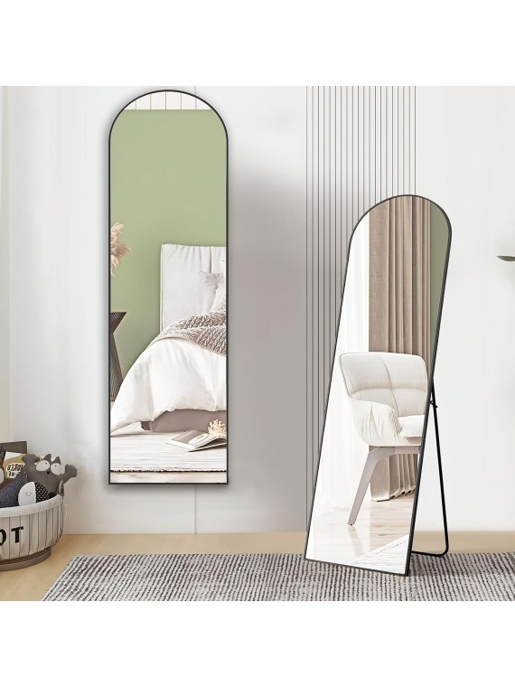 Arched Full Length Mirror 59"x16" Full Body Floor Mirror Standing Hanging or Leaning Wall, Arch Wall Mirror with Stand Aluminum Alloy Thin Frame for Bedroom Cloakroom,Black