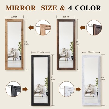 Full Length Mirror 65"x22" with Stand Solid Wood Frame Floor Large Mirror for Living Room, Bedroom Hanging Standing or Leaning Wall-Mounted, Brown