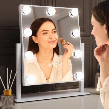 Hollywood Vanity Makeup Mirror with Lights - 9 LED Bulbs, Touch Control, 3 Colors Light, 360° Rotation, Light Up Vanity Mirror for Dressing Room & Bedroom