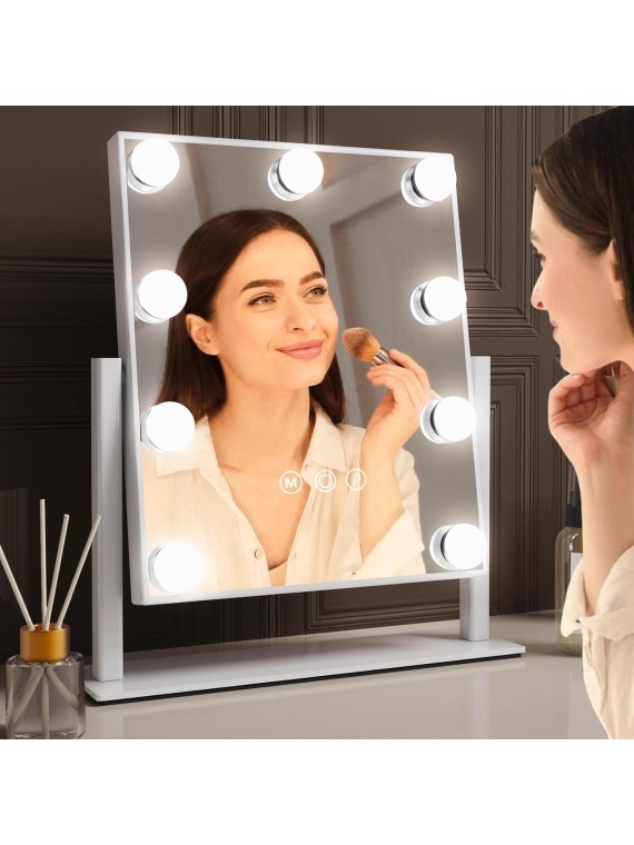 Hollywood Vanity Makeup Mirror with Lights - 9 LED Bulbs, Touch Control, 3 Colors Light, 360° Rotation, Light Up Vanity Mirror for Dressing Room & Bedroom