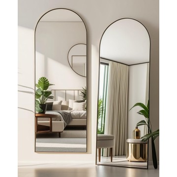 58"x18" Arched Full Length Mirror, Floor Mirror with Stand, Freestanding,Wall Mounted Mirror Hanging or Leaning Arched-Top Full Body Mirror for Bedroom, Dressing Room -Black