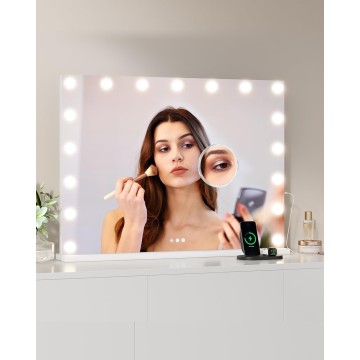 Vanity Mirror with Lights, 32" x 24" Makeup Mirror with Lights, Hollywood Lighted Vanity Mirror with 17 Dimmable LED Bulbs, 3 Color Modes, Light up Mirror with Touch Control for Bedroom, Tabletop