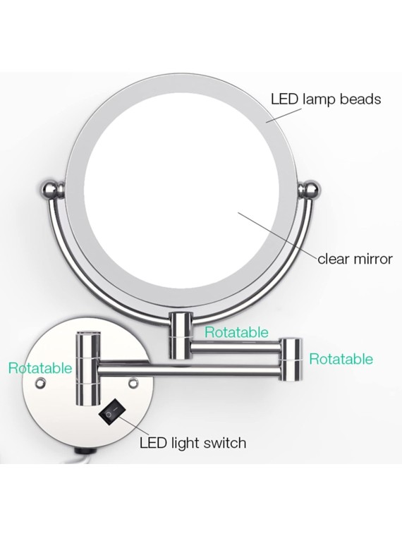 LED Makeup Mirror with Lights and Magnification, Hardwired Double Sided Shaving Mirror Wall Mounted 360° Swivel Extendable Vanity Mirror,Gold,3X (Color : Brass, Size : 5X)