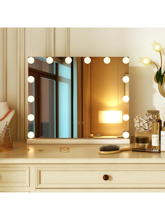 Vanity Mirror with Lights - 20" Hollywood Lighted Makeup Mirror with 14 LED Bulbs, 3 Color Lighting Modes, Adjustable Brightness, Metal Frame, Tabletop Lighted Vanity Mirror for Bedroom